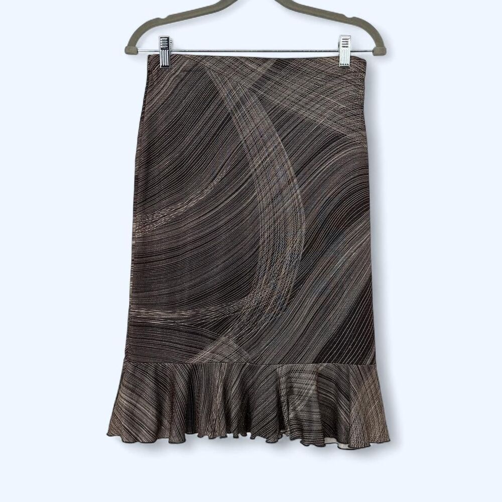 Abstract Swirl Midi Skirt Ruffle Hem Earth Tone Whimsygoth Mesh Style 2003